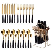 CherryBox Spoon Fork & Knife Set - Cutlery Set with Stand - Gold Plated | Stainless Steel - 24 Pcs