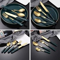 CherryBox Spoon Fork & Knife Set - Cutlery Set with Stand - Gold Plated | Stainless Steel - 24 Pcs