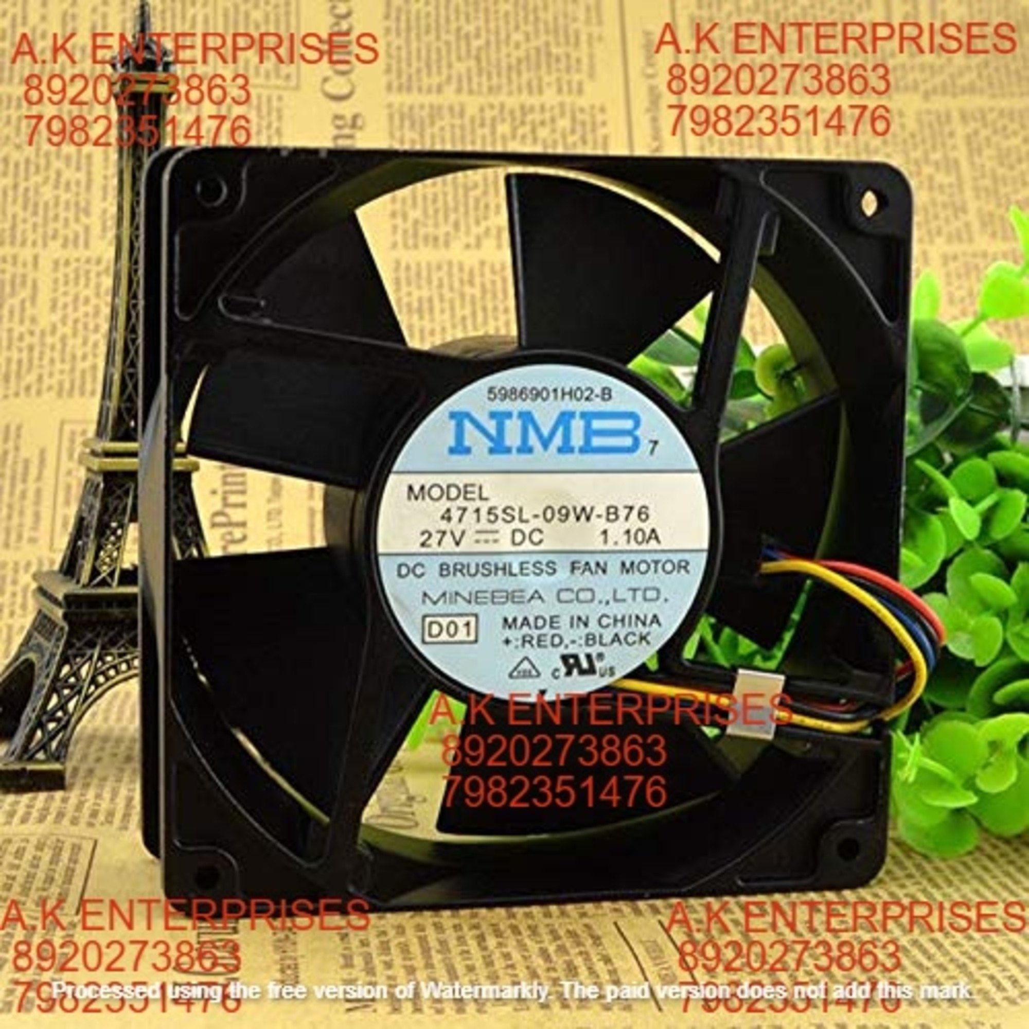 NMB 4715SL-09W-B76 Axial Fan 27V-1.10A DC Brushless Air Cooling Fan 120 * 120 * 38mm 4-Wire (Metal)