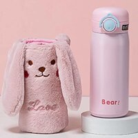 CherryBox Cute Rabbit Plush Cloth Cover Bottle for Kids 316 Stainless Steel 350ml Double Wall Insulated