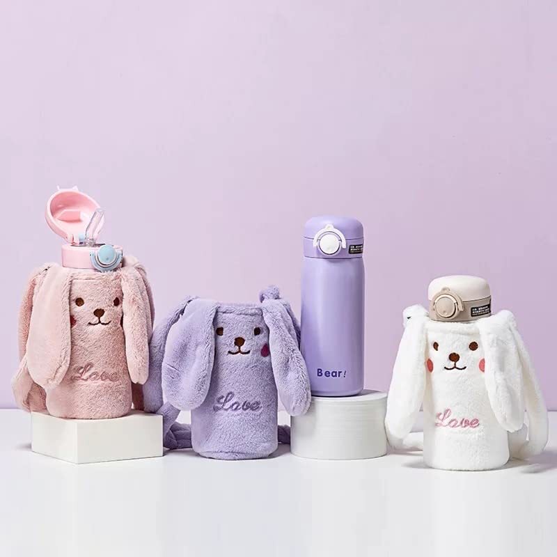 CherryBox Cute Rabbit Plush Cloth Cover Bottle for Kids 316 Stainless Steel 350ml Double Wall Insulated