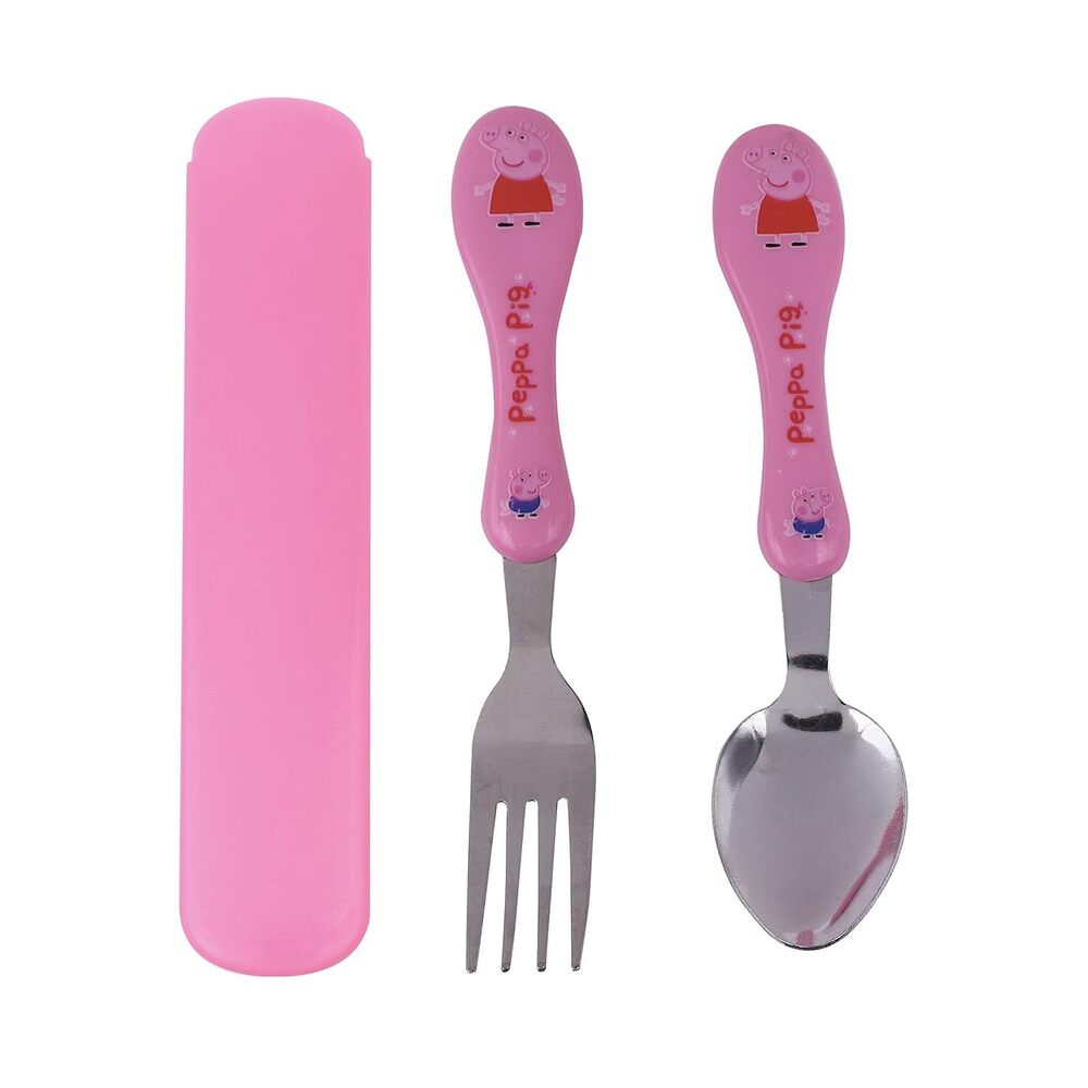 CherryBox Spoon & Fork Set - Stainless Steel with Carry Case for Kids with Cute Cartoon Character