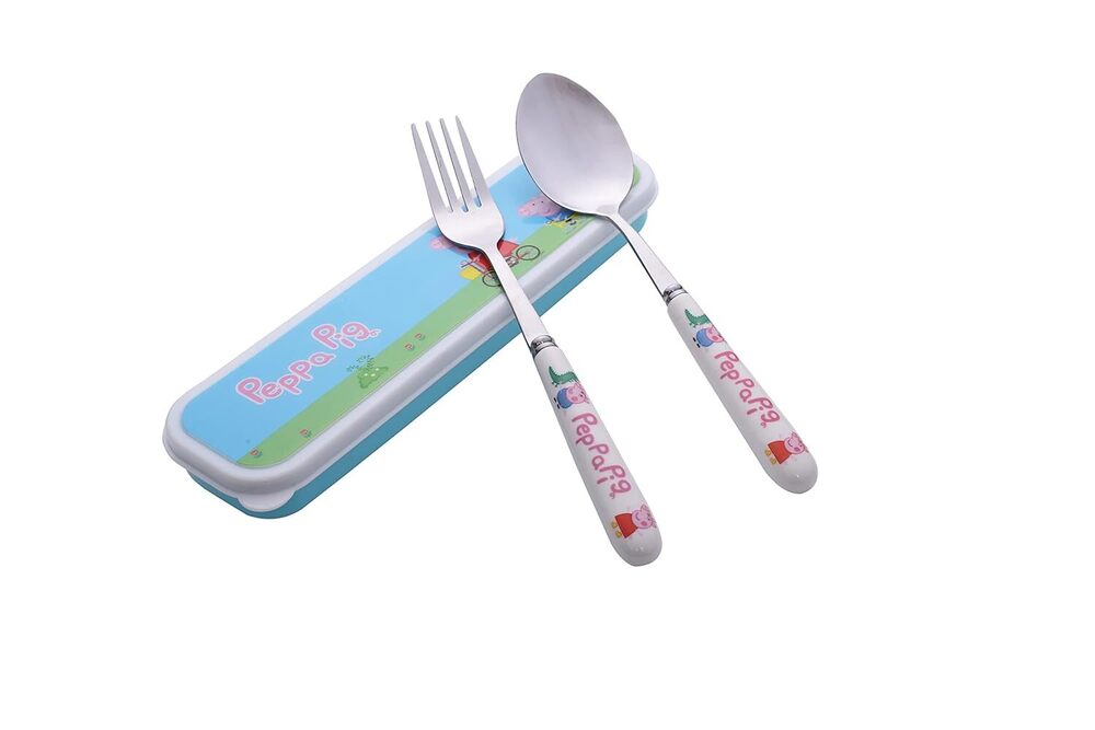 Cherrybox Cartoon Character Stainless Steel Spoon & Fork Cutlery With Box Set For Kids, Children School Return Gift Birthday - Color: White