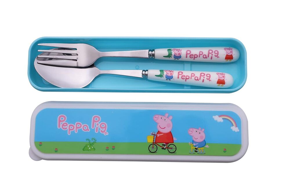 CherryBox Cartoon Character Stainless Steel Spoon & Fork Cutlery with Box Set for Kids, Children School Return Gift Birthday