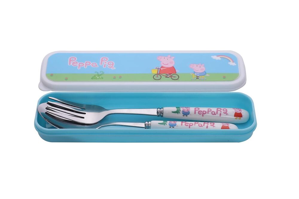 CherryBox Cartoon Character Stainless Steel Spoon & Fork Cutlery with Box Set for Kids, Children School Return Gift Birthday