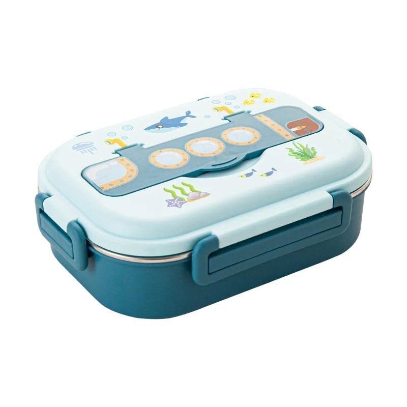 Cherrybox Stainless Steel Kids Insulated Lunch Box With Fish Shape Spoon 1000 Ml For Kids - Color: Pink And Blue