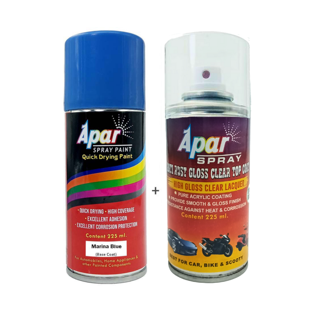 APAR Spray Paint Marina Blue (RC Colour Name) + GC Compatible for Hyundai i20, i20 N Line and Creta-225 ml (Pack of 2-Pcs)