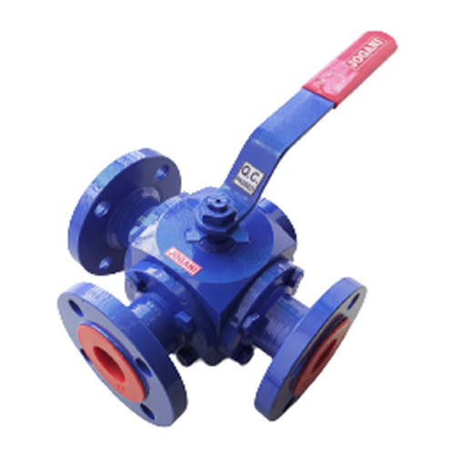 Three Way Ball Valve - Durable Industrial-grade Valve | Paint Coated, Blue Finish, Various Sizes For Water Flow Regulation