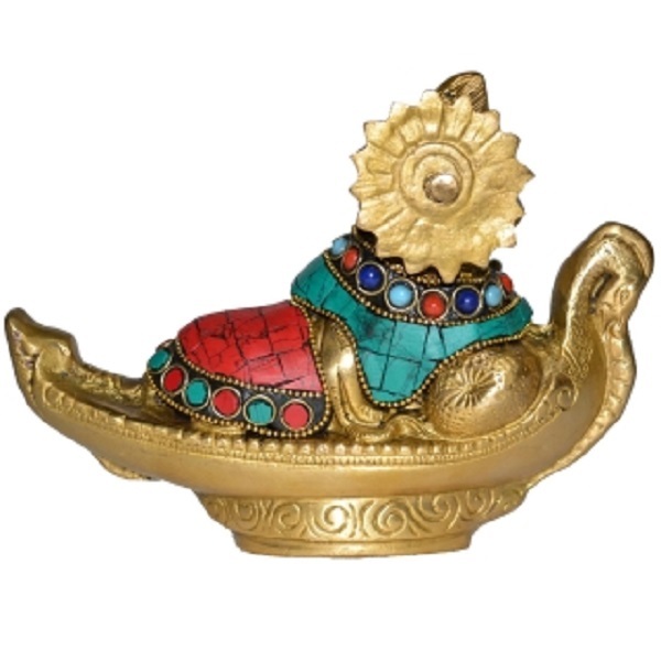 Lord Ganesha Reclining Stone Work Brass Metal Statue