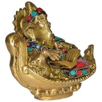 Lord Ganesha Reclining Stone Work Brass Metal Statue