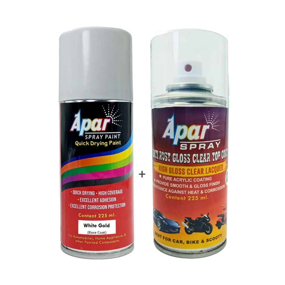 APAR Spray Paint White Gold (RC Colour Name) + GC, Compatible for Ford Figo, Aspire and Freestyle Cars -225 ml (Pack of 2-Pcs)