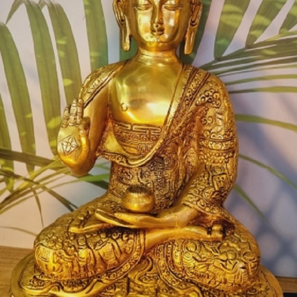 Aakrati Handmade Brass Lord Buddha Designer Statue Yellow