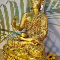 Aakrati Handmade Brass Lord Buddha Designer Statue Yellow