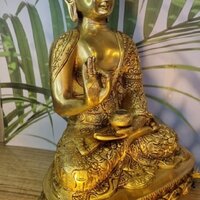 Aakrati Handmade Brass Lord Buddha Designer Statue Yellow