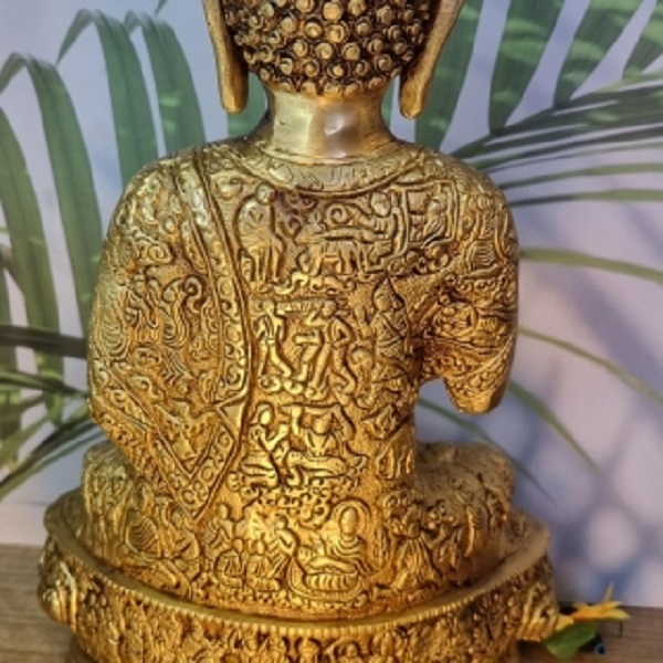 Aakrati Handmade Brass Lord Buddha Designer Statue Yellow