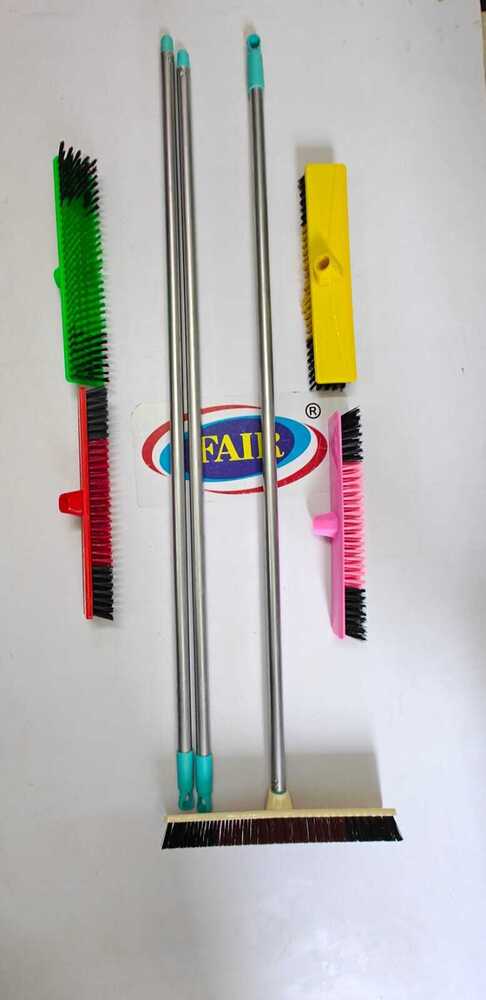 14inch Hardy Brush - Plastic With Iron Rod, Assorted Colors | Stiff Bristles For Effective Sweeping Of Concrete And Bathroom Use
