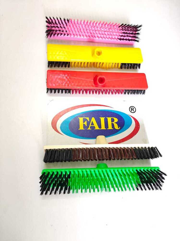 14inch Hardy Brush - Plastic With Iron Rod, Assorted Colors | Stiff Bristles For Effective Sweeping Of Concrete And Bathroom Use