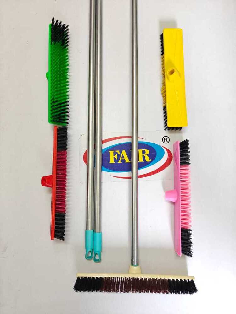 14inch Hardy Brush - Plastic With Iron Rod, Assorted Colors | Stiff Bristles For Effective Sweeping Of Concrete And Bathroom Use