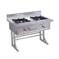 Stainless Steel Double Burner Gas Bhatti - Color: Silver