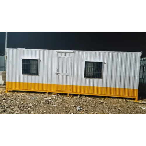 Mild Steel Portable Office Cabin - 8x20 ft, White PVC Door | Galvanized Iron Walls with Glass Wool Insulation, Sliding Windows, MDF Roof, PVC Vinyl Carpeted Floor