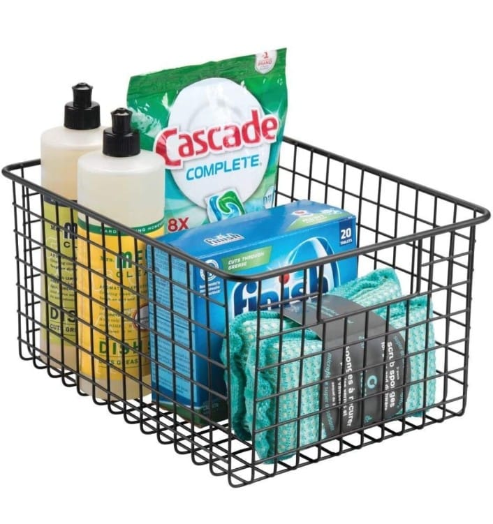 Wire Basket - Metal, Square Shape, Sleek Black Color | Multipurpose Storage Solution With Handles For Kitchen, Bathroom, Office, And Dining Table