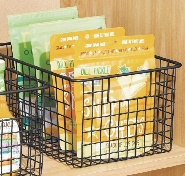 Wire Basket - Metal, Square Shape, Sleek Black Color | Multipurpose Storage Solution With Handles For Kitchen, Bathroom, Office, And Dining Table