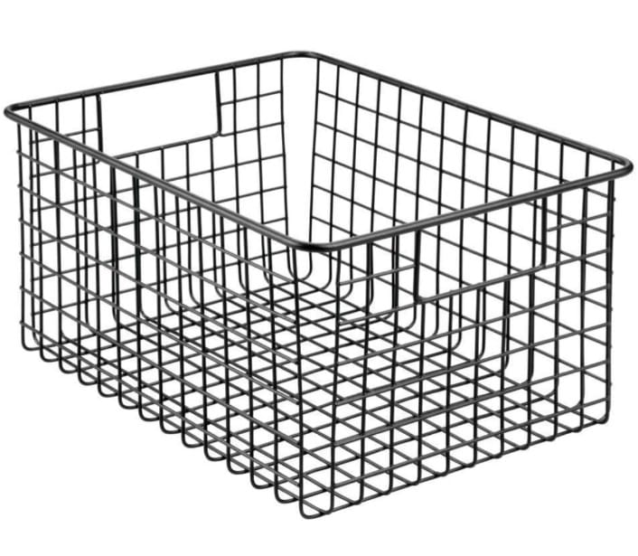Wire Basket - Metal, Square Shape, Sleek Black Color | Multipurpose Storage Solution With Handles For Kitchen, Bathroom, Office, And Dining Table