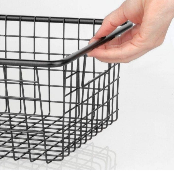 Wire Basket - Metal, Square Shape, Sleek Black Color | Multipurpose Storage Solution With Handles For Kitchen, Bathroom, Office, And Dining Table