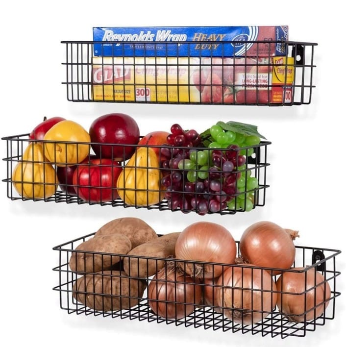 Wire Basket - Metal, Square Shape, Sleek Black Color | Multipurpose Storage Solution With Handles For Kitchen, Bathroom, Office, And Dining Table