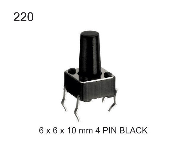 6X6X10MM 4 PIN BLACK TACTILE SWITCH