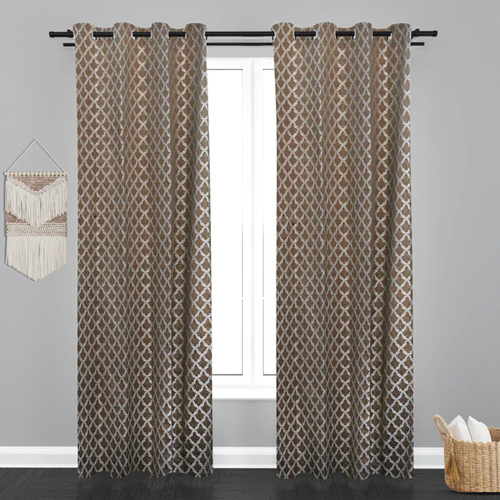 8 Ft Astana Quatrefoil Design Jacquard Fabric Curtain - Color: Brown