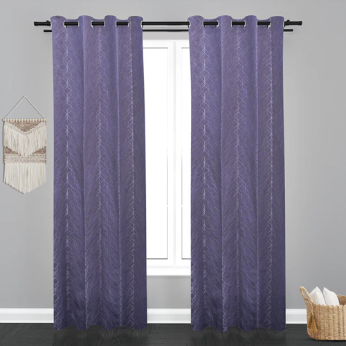 8 Ft Astana Geometric Design Jacquard Fabric Curtain - Color: Purple