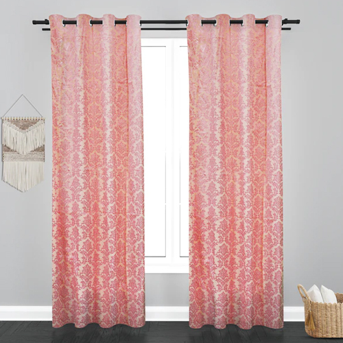 9 ft Light Pink Floral Design Soft Jacquard Fabric Curtain