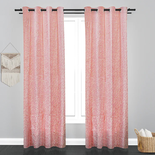 8 Ft Floral Design Soft Jacquard Fabric Curtain - Color: Light Pink