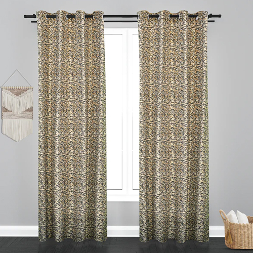 9 Ft Cairo Texure Design Polycott Fabric Curtain - Color: Green