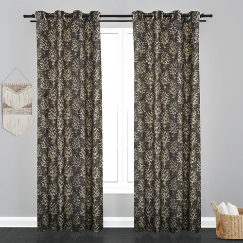Beige Cairo Leaf with Tree Design PolyCott Fabric Curtain