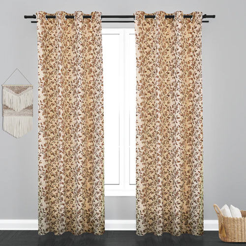 Cairo Floral Leaf Design PolyCott Fabric Curtain