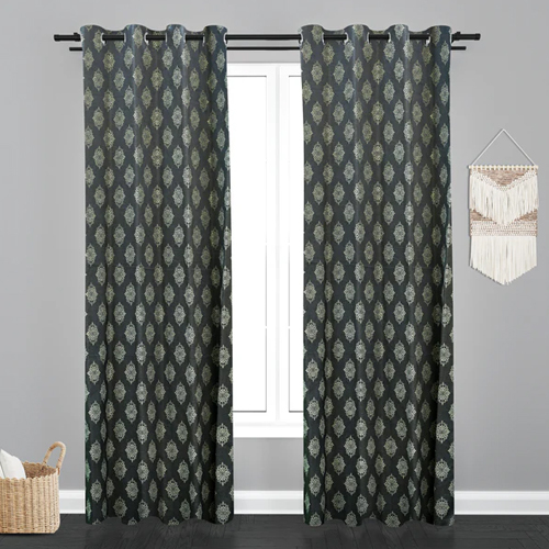 Doha Floral Leaf Design PolyCott Fabric Curtain