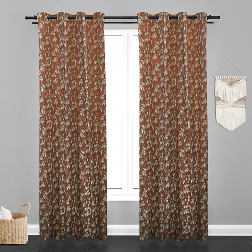 7 ft Doha Floral Leaf Design PolyCott Fabric Curtain