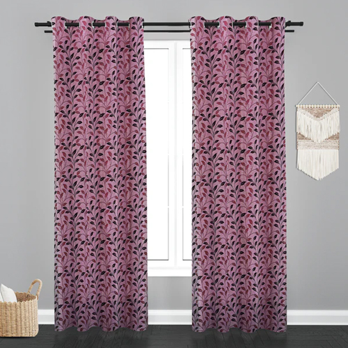 Purple Vieena Leaf Design Jacquard Fabric Curtain