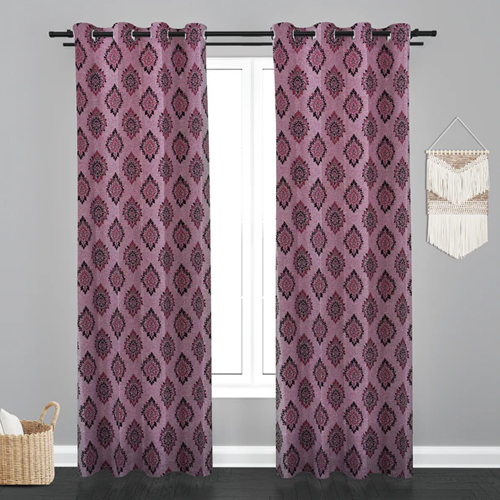 8 Ft PurpleVieena Damask Design Jacquard Fabric Curtain