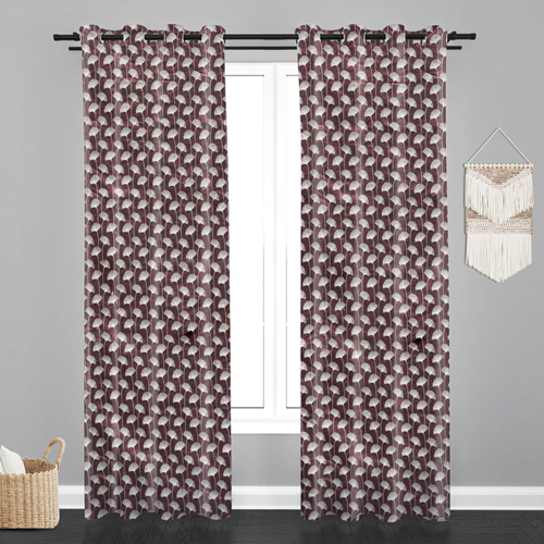 8Ft Purple Accra Floral Design Zari Work Embroidery Jacquard Curtain - Design: Modern