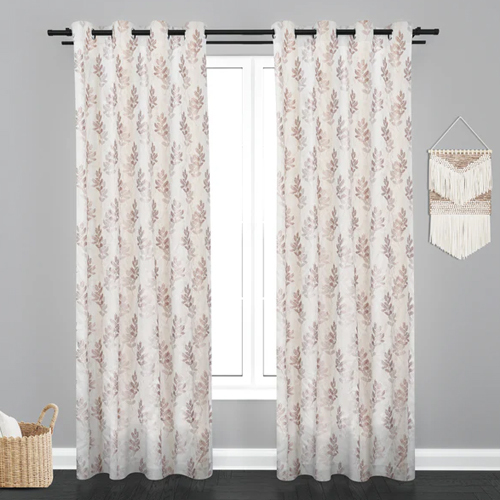 Manila Printed Floral Design Jaquard Fabric Curtain - Color: White