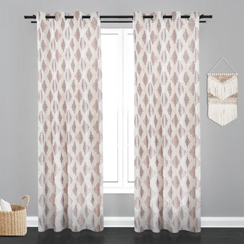 6 Ft Peach Manila Damask Design Jacquard Fabric Curtain - Design: Modern