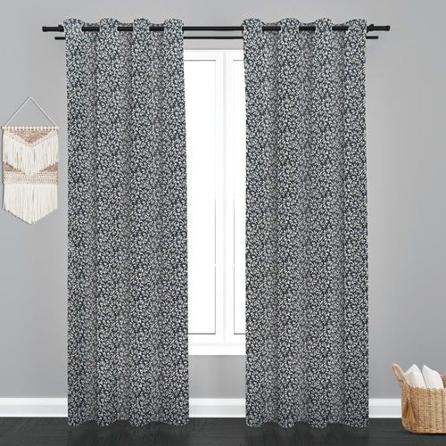 7 ft Grey Lima Floral Design Jacquard Fabric Curtain