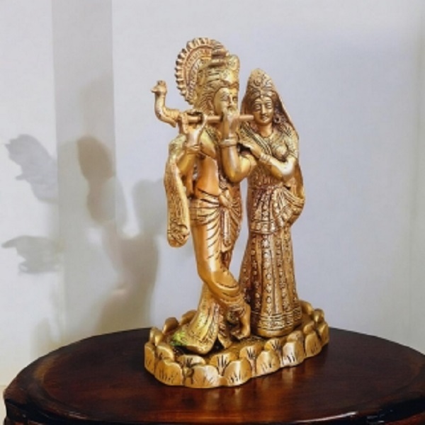 Aakrati Love Couple Radha Krishan Glorious Statue of Brass Brown