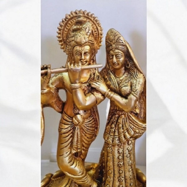 Aakrati Love Couple Radha Krishan Glorious Statue of Brass Brown