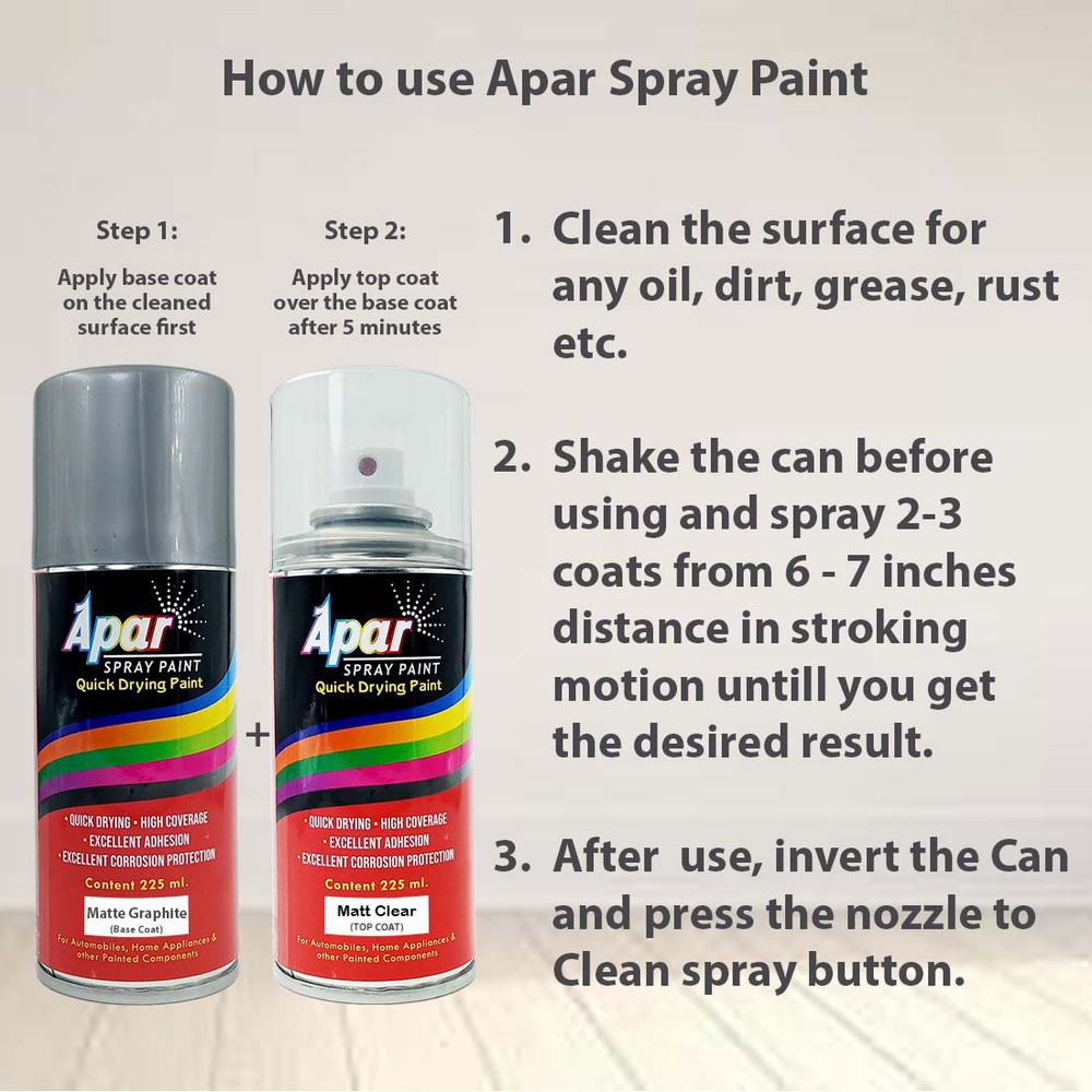 Apar Spray Paint Matte Graphite (Rc Colour Name) + Mc Compatible For Kia Cars -225 Ml (Pack Of 2-pcs)