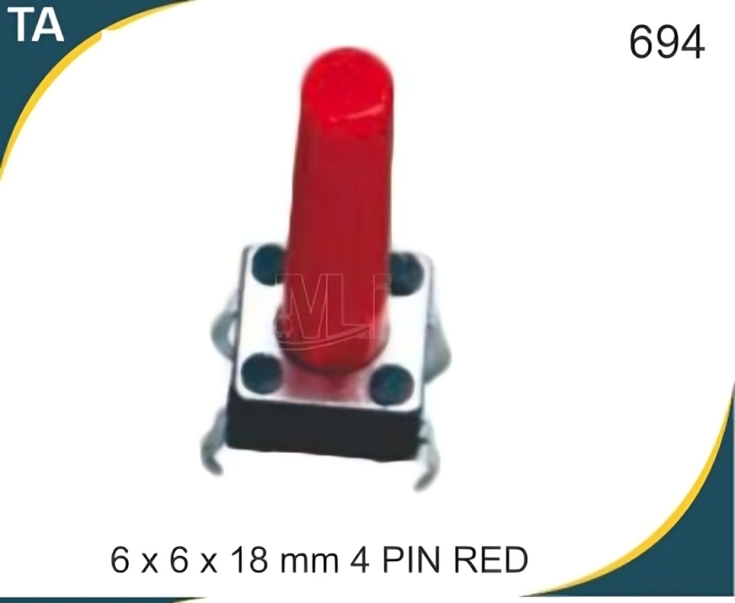 6X6X18 MM 4 PIN RED TACTILE SWITCH