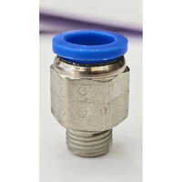 Stainless Steel Male Connector - 1/2 Inch X 1/4 Inch | Air Media, Silver And Blue Finish, 7-8 Cfm Air Consumption, Industrial Use